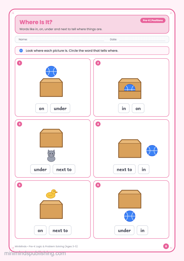 Where Is It? — free printable Pre-K logic & problem solving worksheet for ages 3-5