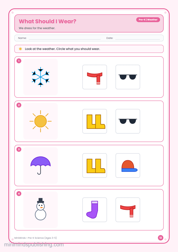 What Should I Wear? — free printable Pre-K science worksheet for ages 3-5
