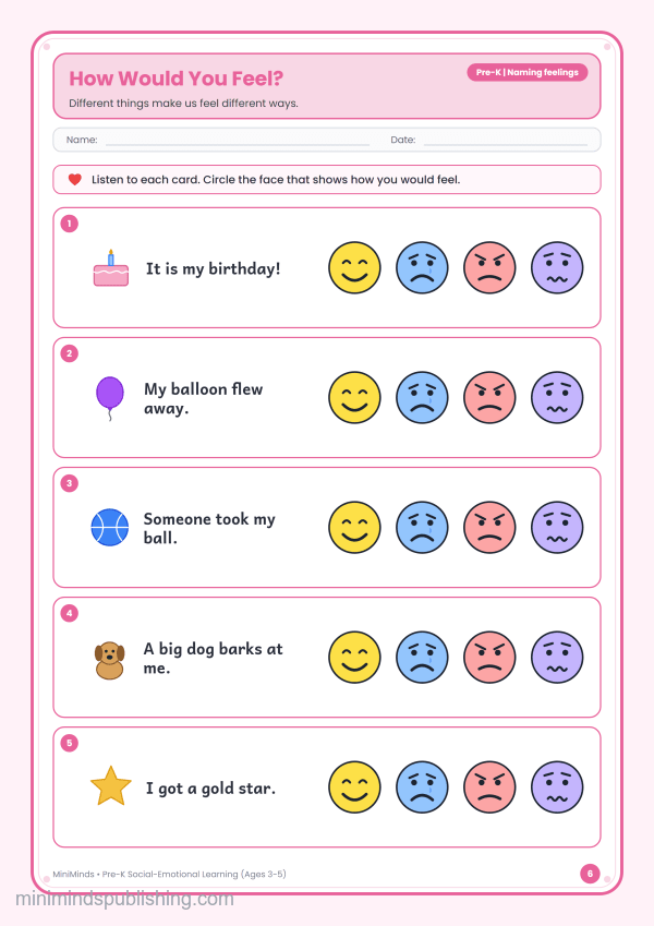 How Would You Feel? — free printable Pre-K social-emotional learning worksheet for ages 3-5