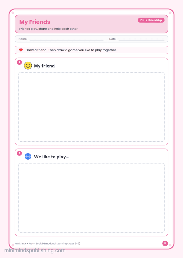 My Friends — free printable Pre-K social-emotional learning worksheet for ages 3-5
