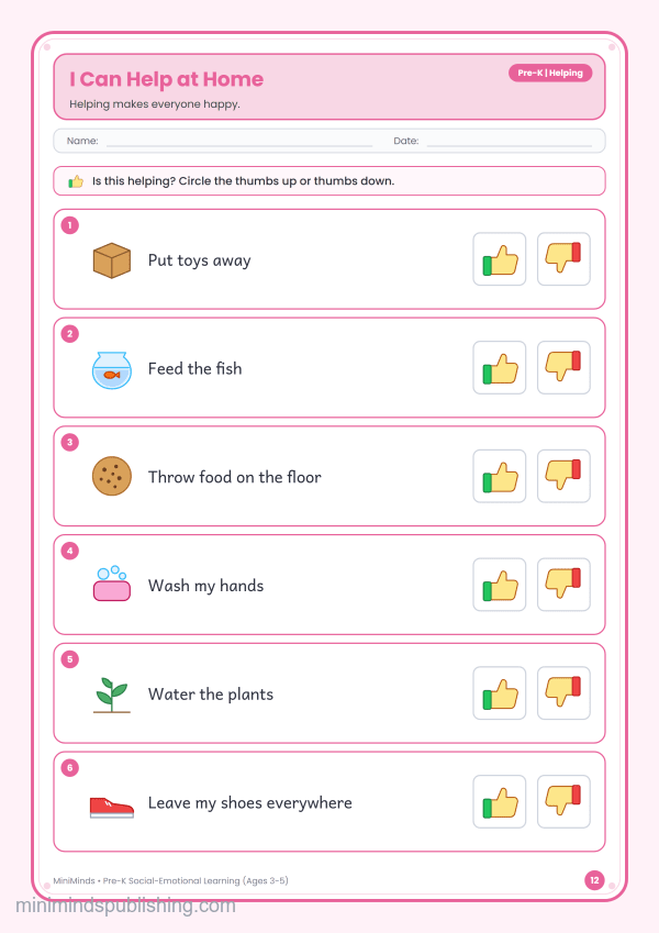I Can Help at Home — free printable Pre-K social-emotional learning worksheet for ages 3-5