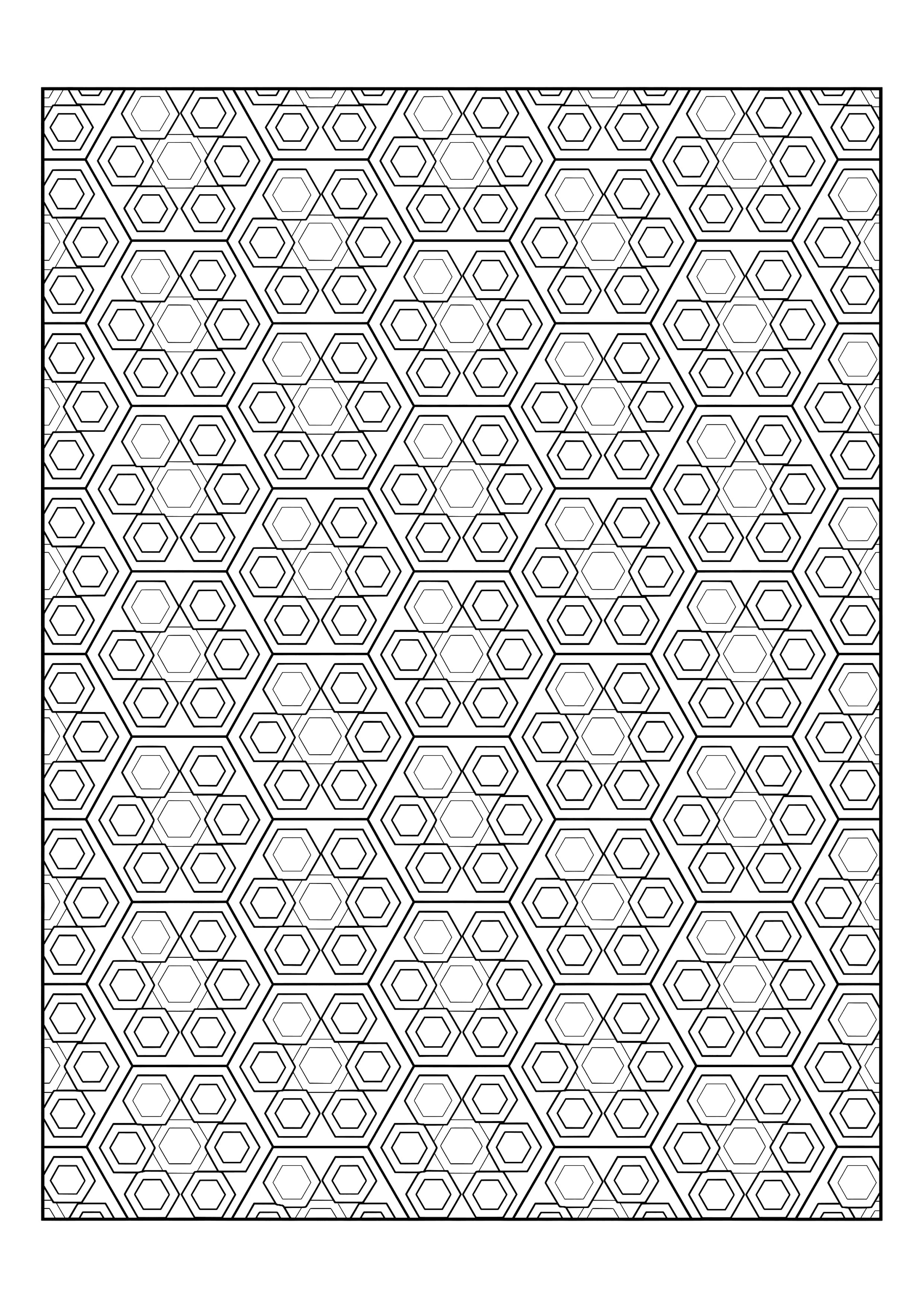 Interlocking Hexagons Tessellating Across the Page — free printable intricate patterns coloring page