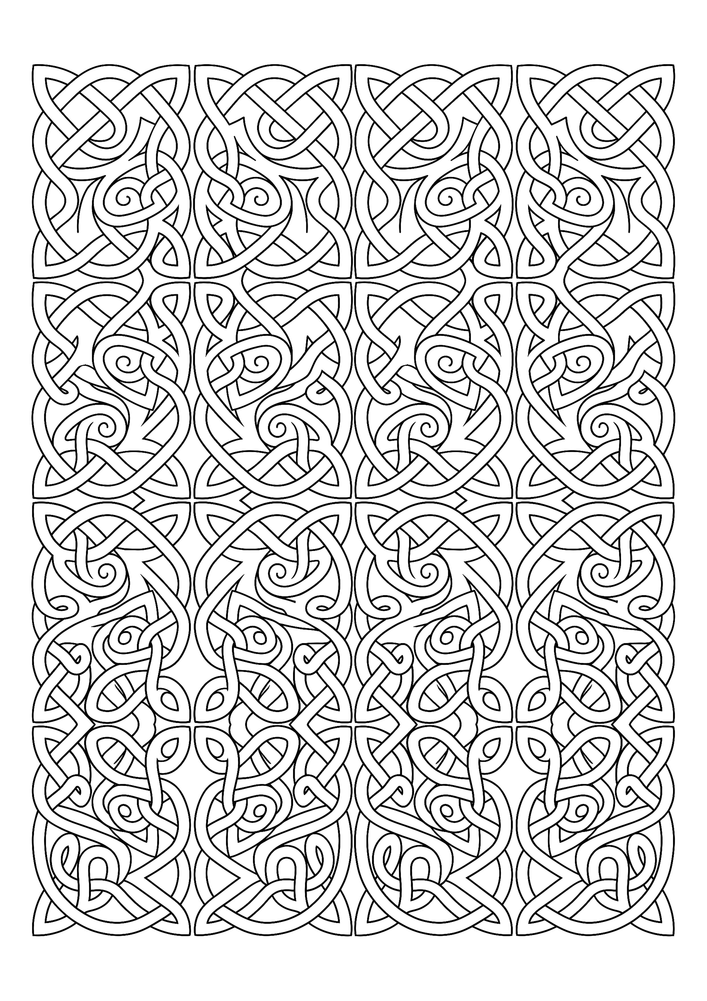 Panel of Interlaced Celtic Knotwork — free printable intricate patterns coloring page