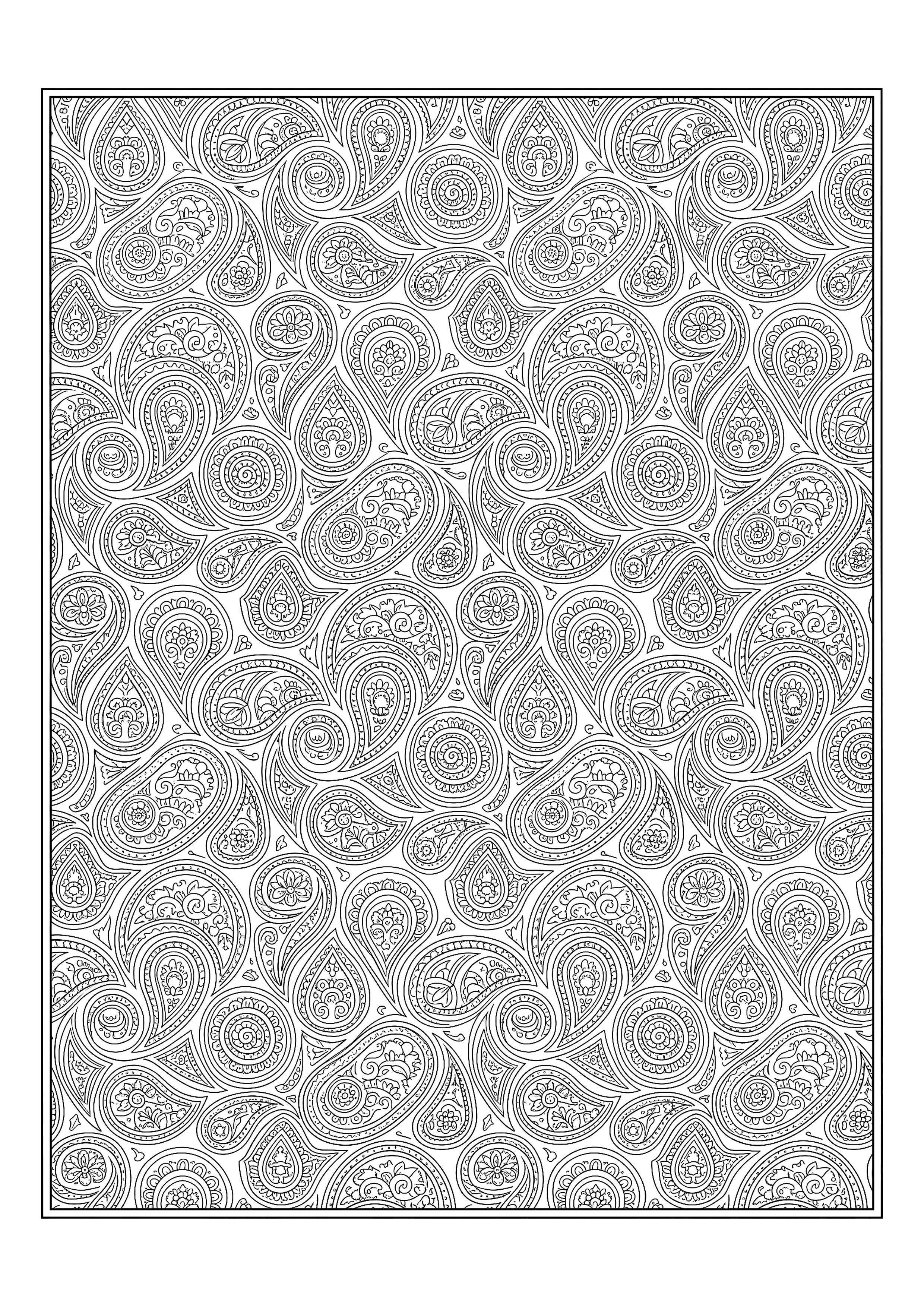 Dense Field of Paisley Teardrops — free printable intricate patterns coloring page