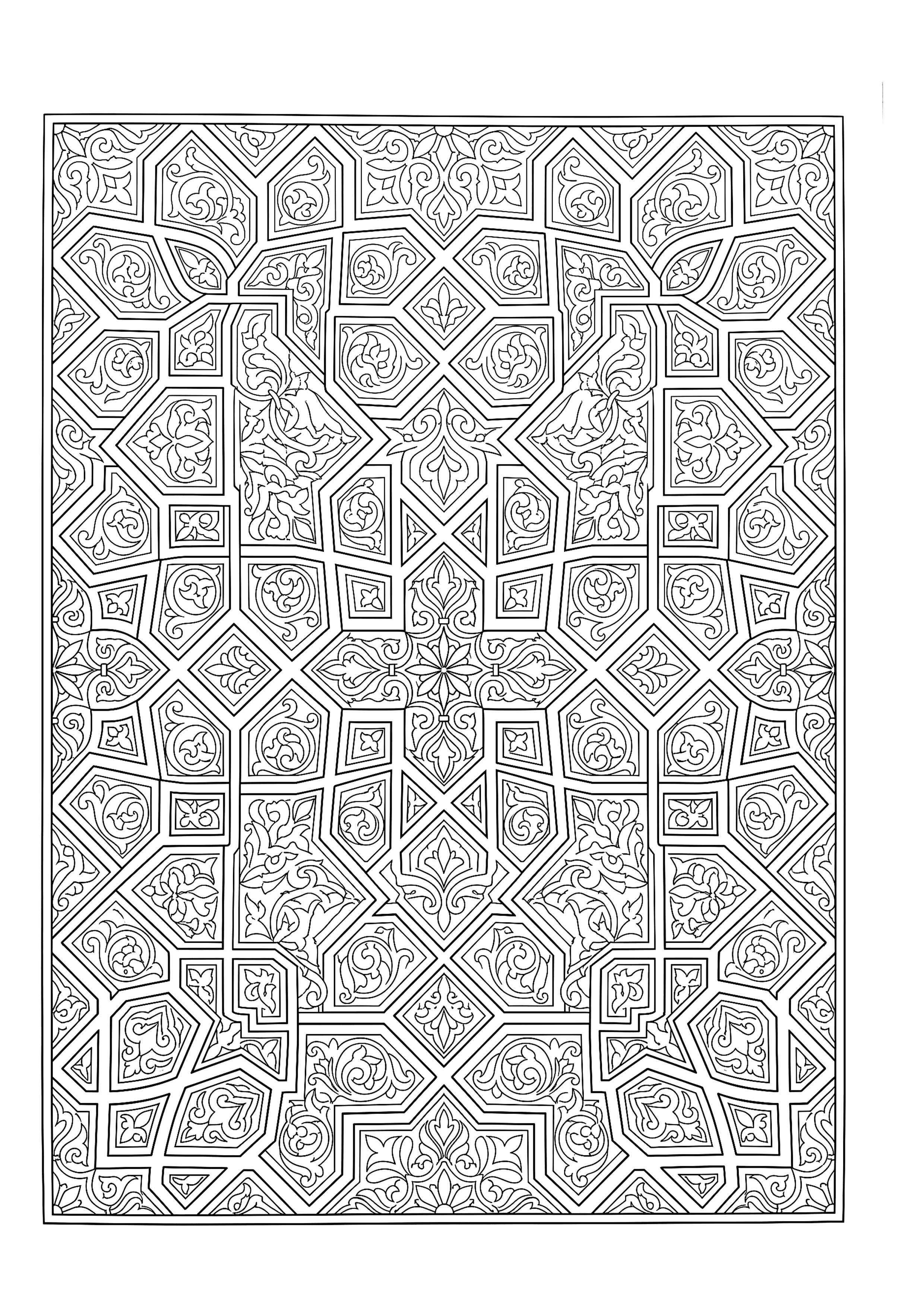 Arabesque Border Panel of Scrolling Tendrils — free printable intricate patterns coloring page