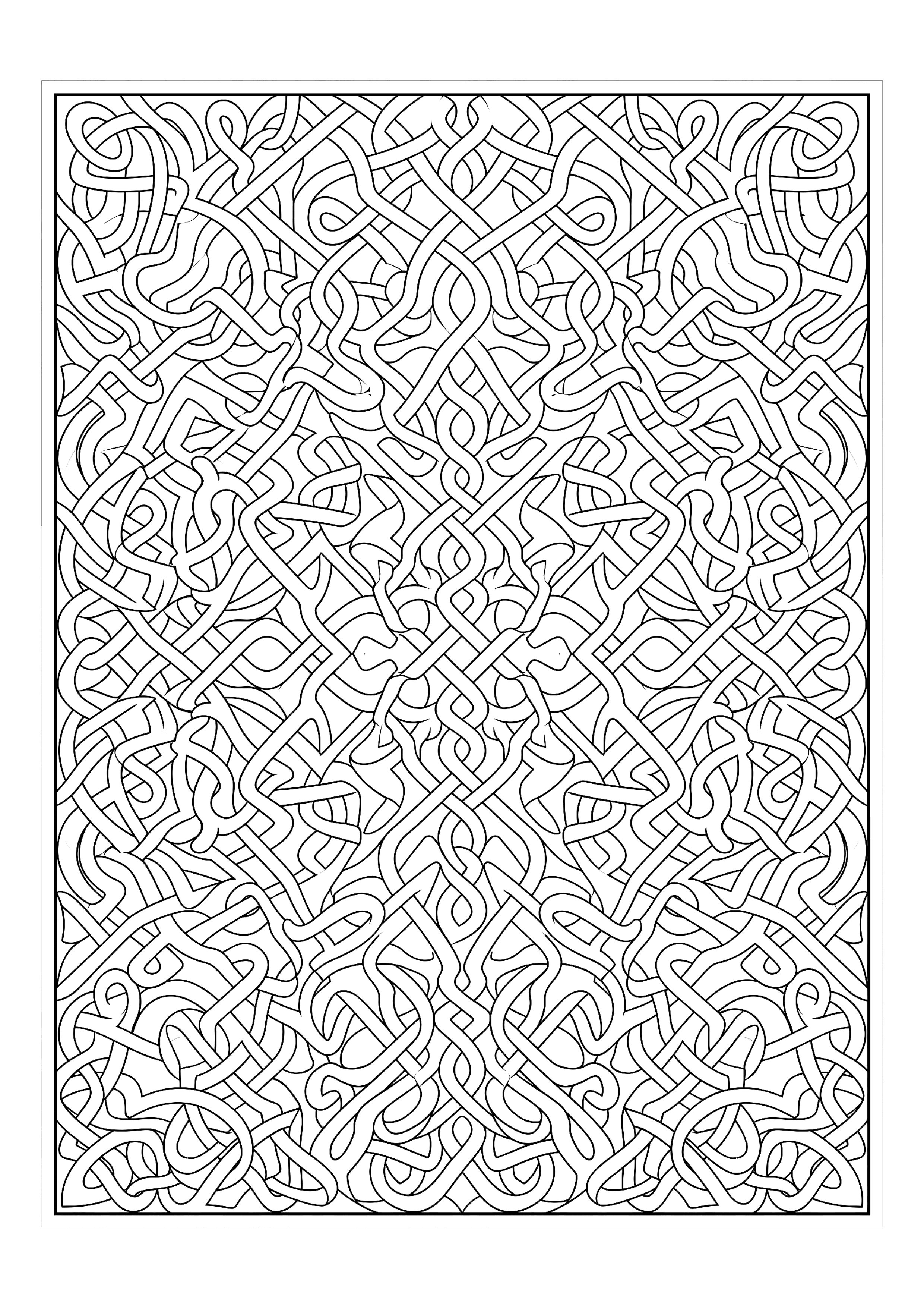 Maze of Interwoven Ribbons — free printable intricate patterns coloring page
