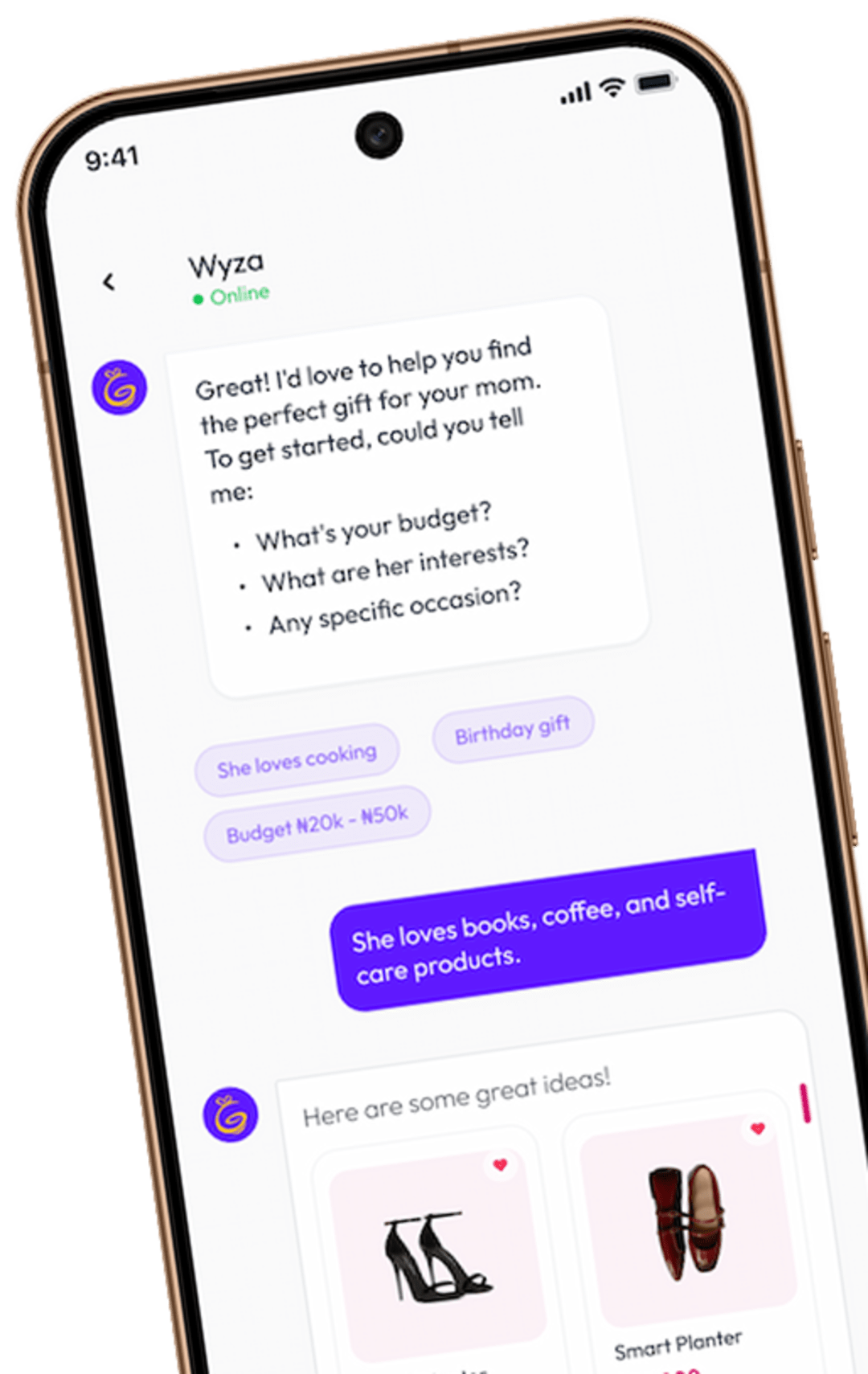 AI gift recommendation chat interface