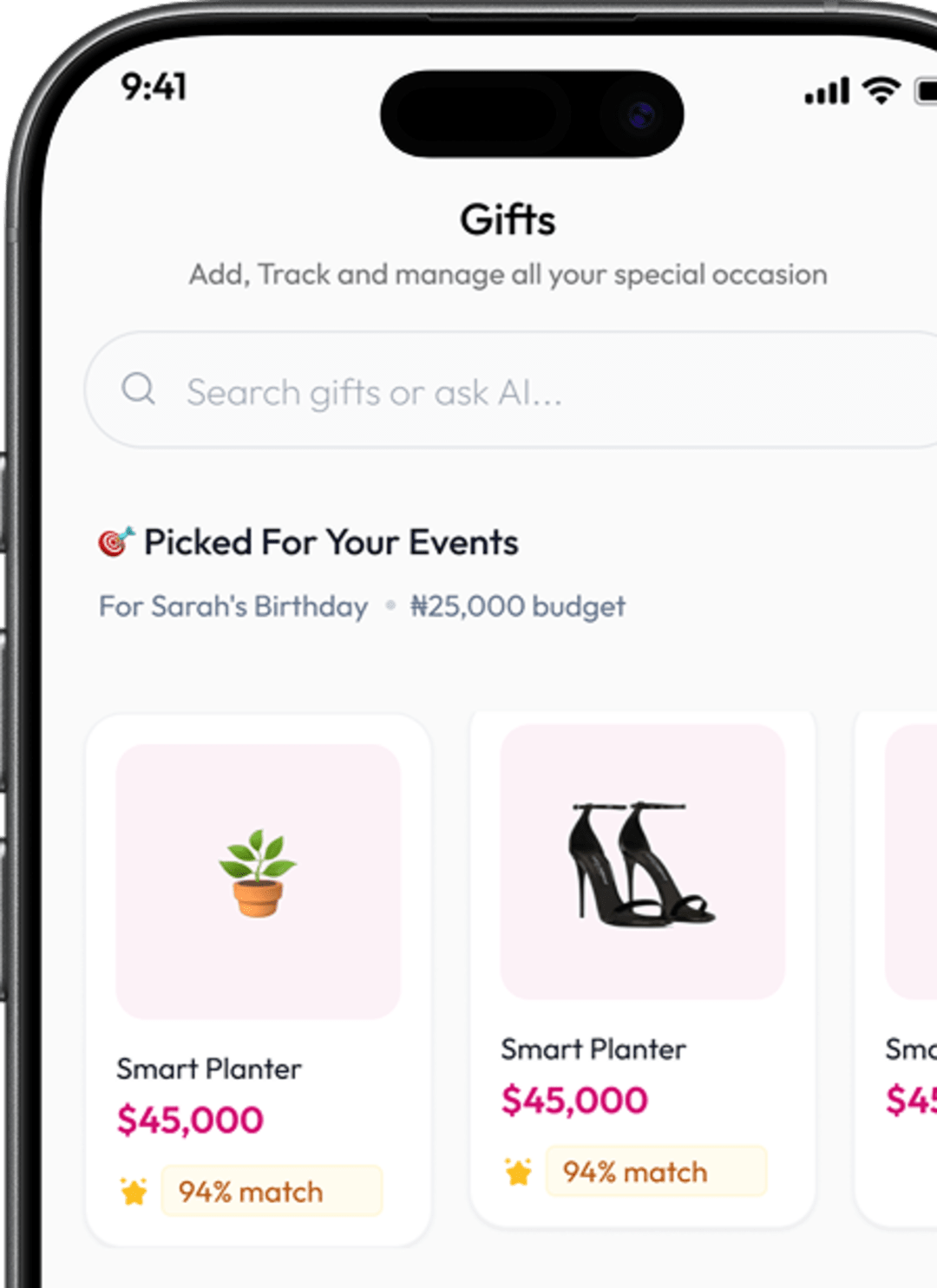 Giftwyz profile setup screen
