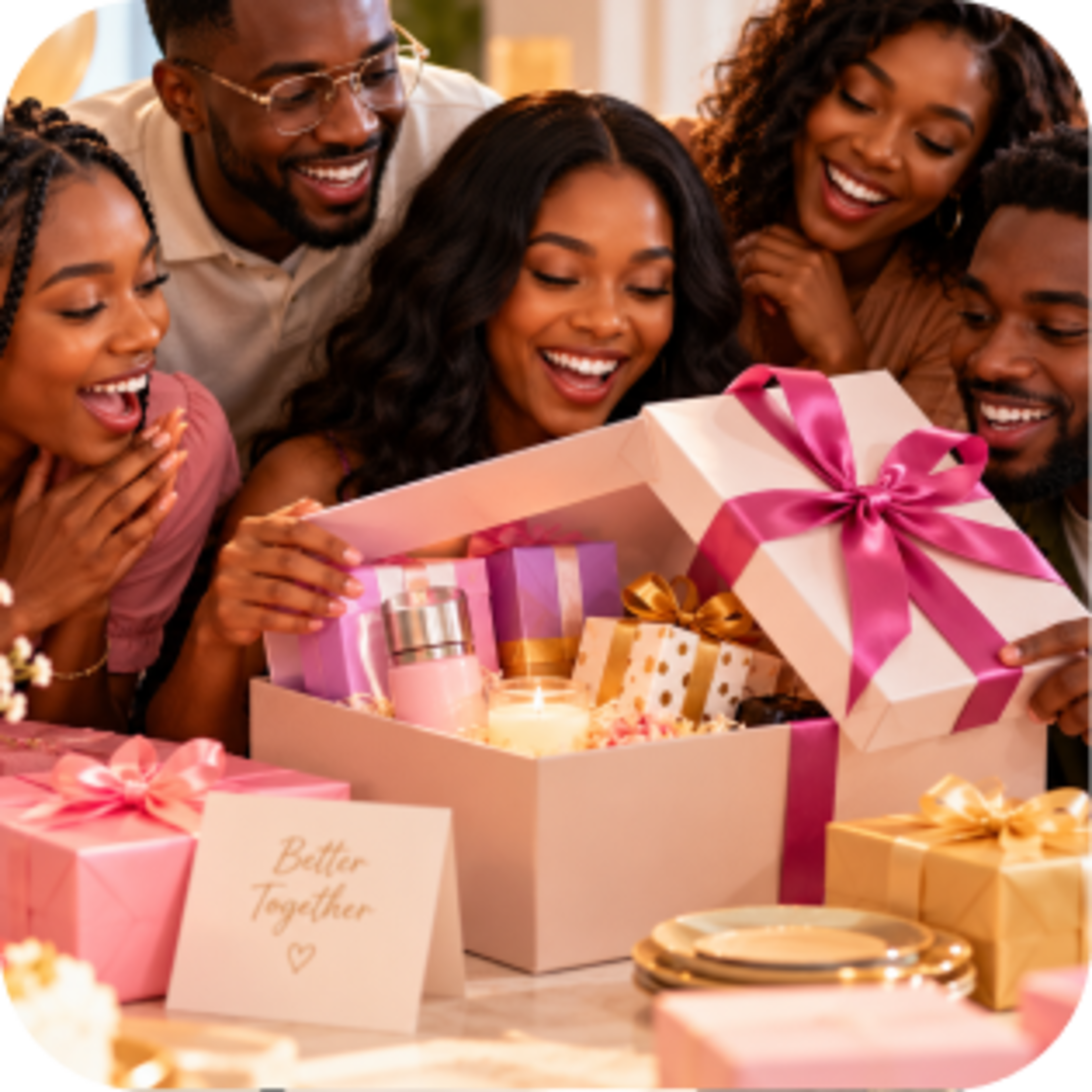 Friends opening celebration gift