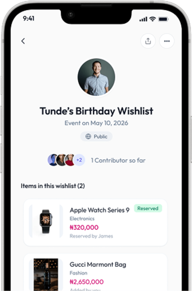 Friends wishlist interface on smartphone
