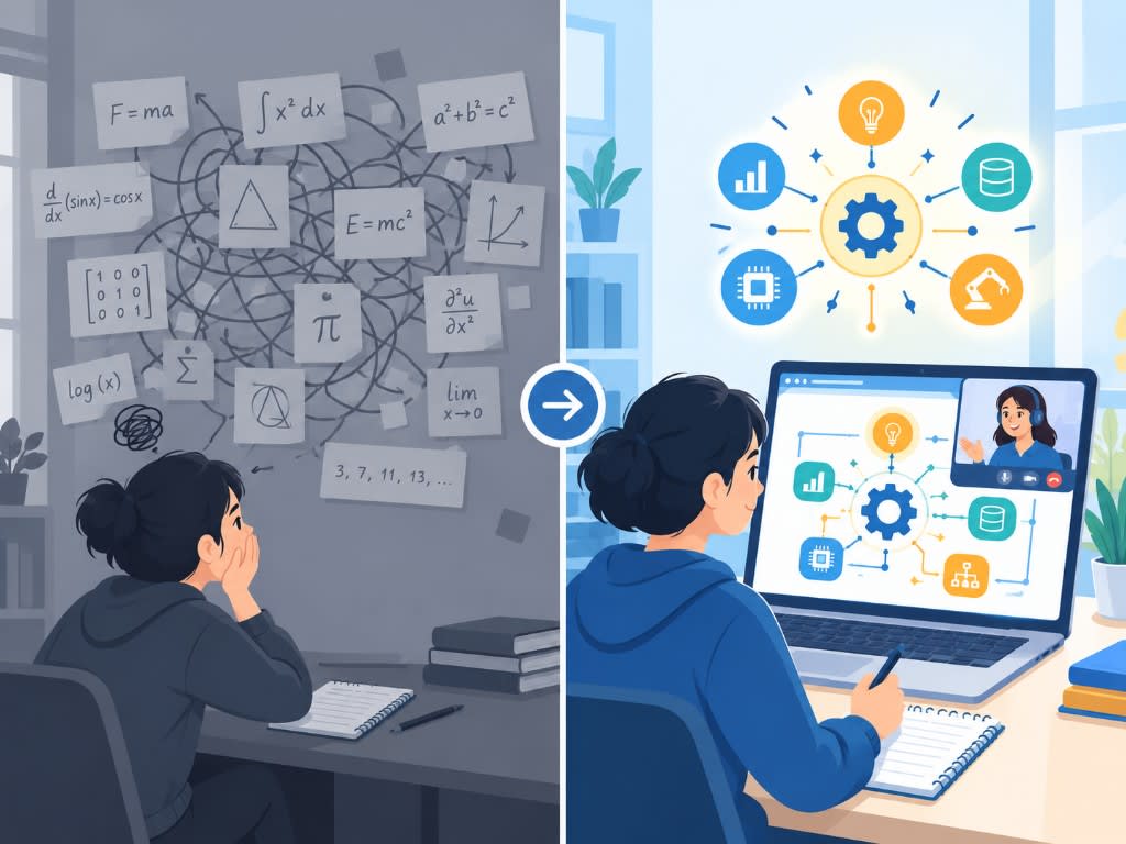 From tangled memorized formulas and math anxiety to a clear mental model built in a 1:1 online tutoring session.