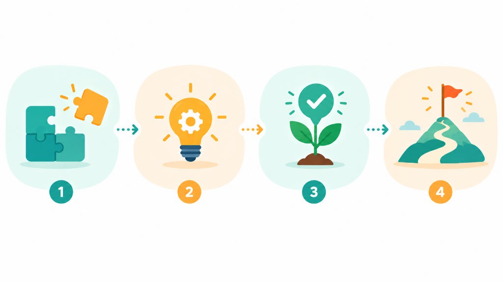 Four steps of measurable progress learning: find the gap, change the approach, grow with evidence, then set the next goal.