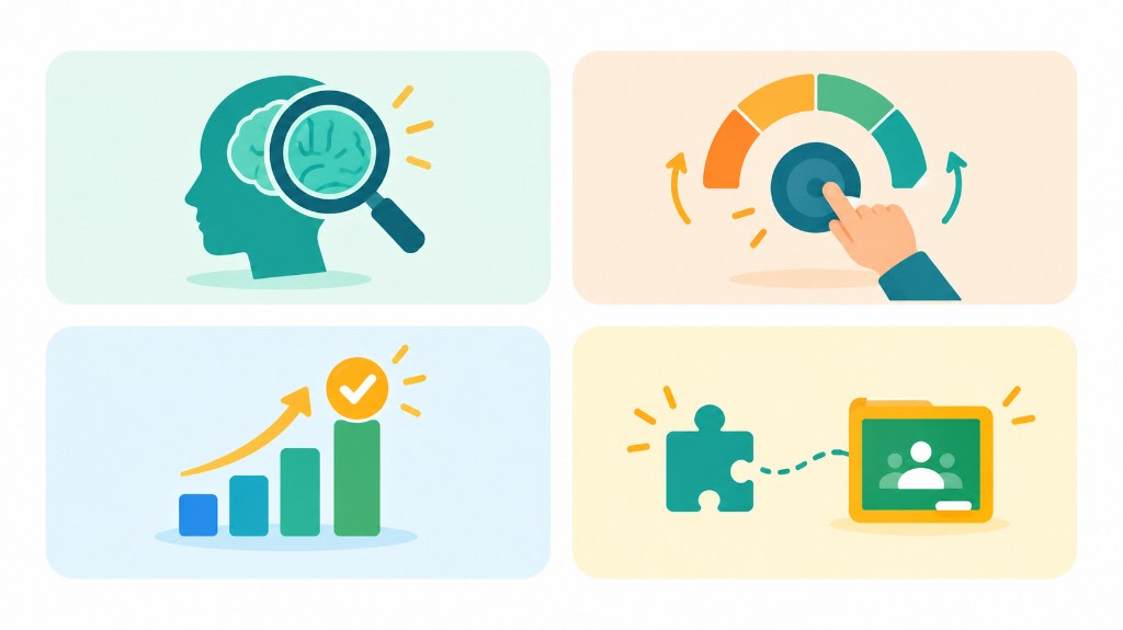 What 1:1 tutoring adds to Google Classroom: diagnose root causes, adapt in real time, build measurable confidence, and integrate with schoolwork.