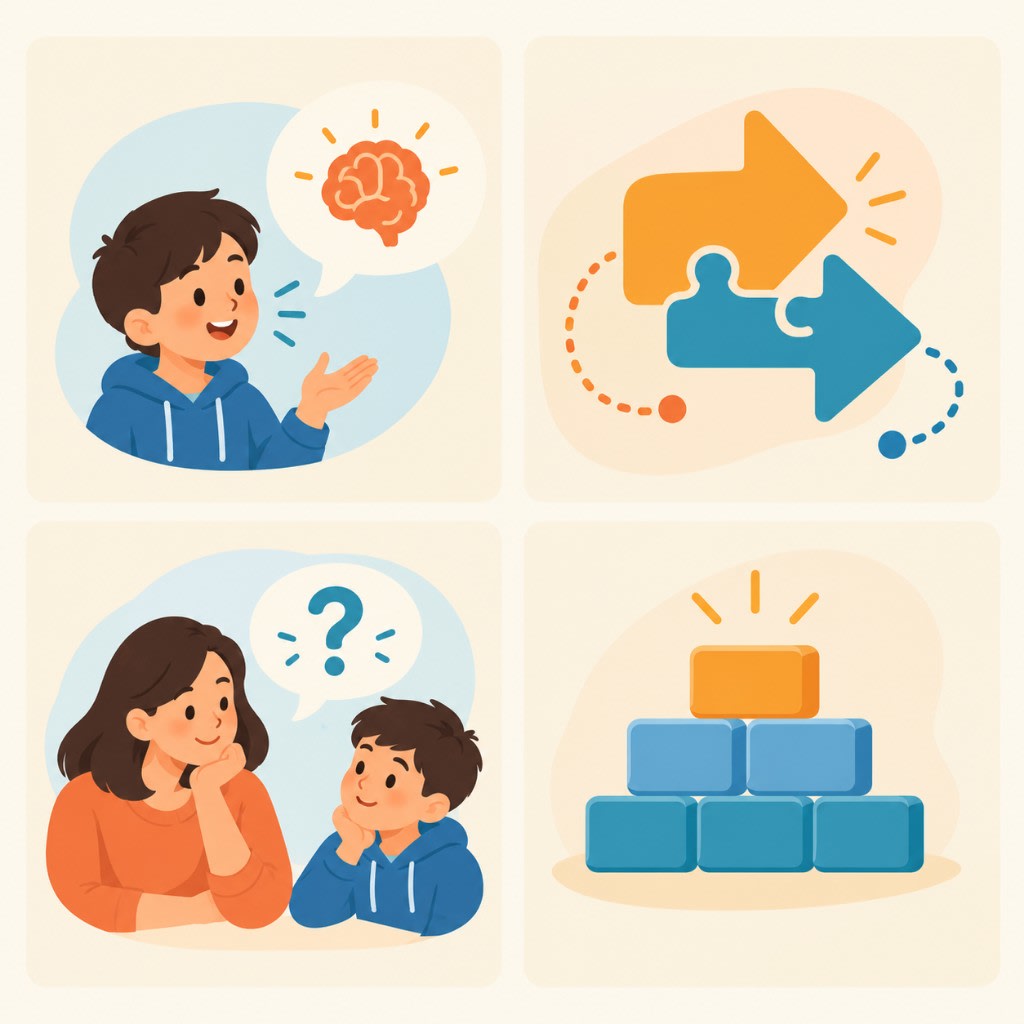 Essential teaching strategies: explain in their own words, connect ideas through guided discovery, ask before explaining, and rebuild the foundation.