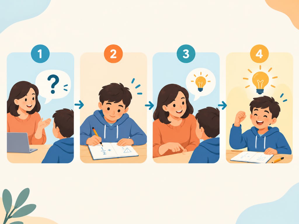 Beyond homework help in four steps: diagnose the gap, guide thinking, offer the smallest hint, then celebrate the student's own breakthrough.