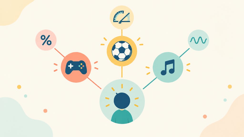 Math already sits inside what a child cares about: games, percentages, football angles, music, and patterns.