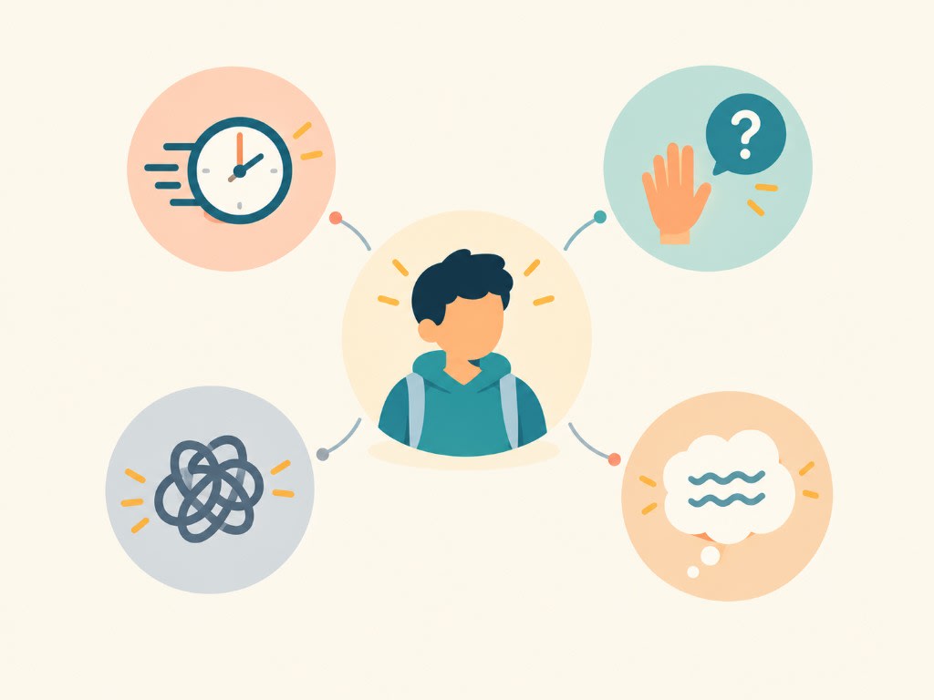 Signs generic prep is failing: rushing the clock, asking for the first step, a tangle of repeated mistakes, and anxiety when the wording changes.