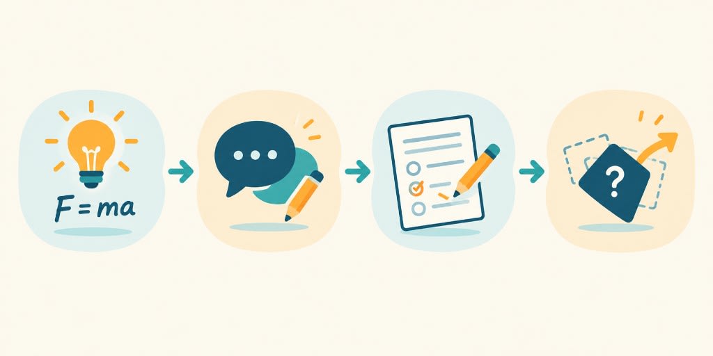 Four steps to AP mastery: learn the idea, explain it, apply it on a standard question, then transfer it to an unfamiliar problem.