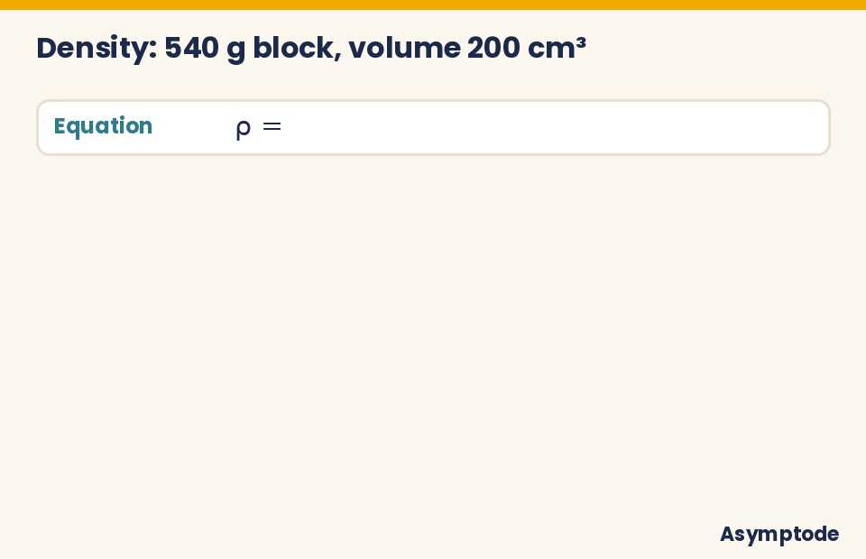 Animated density calculation for a 540 g block of volume 200 cubic centimetres
