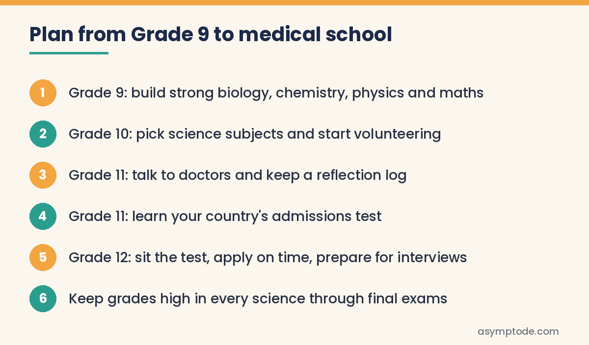 Step list for a plan from Grade 9 to medical school