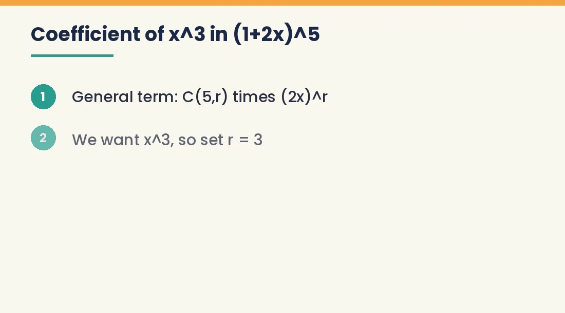 Steps to find the coefficient of x cubed in (1 + 2x) to the power 5