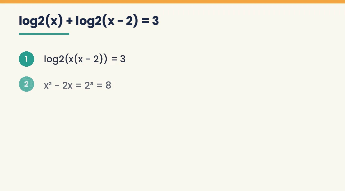 Animated IB Maths AA style worked example solving a log equation step by step
