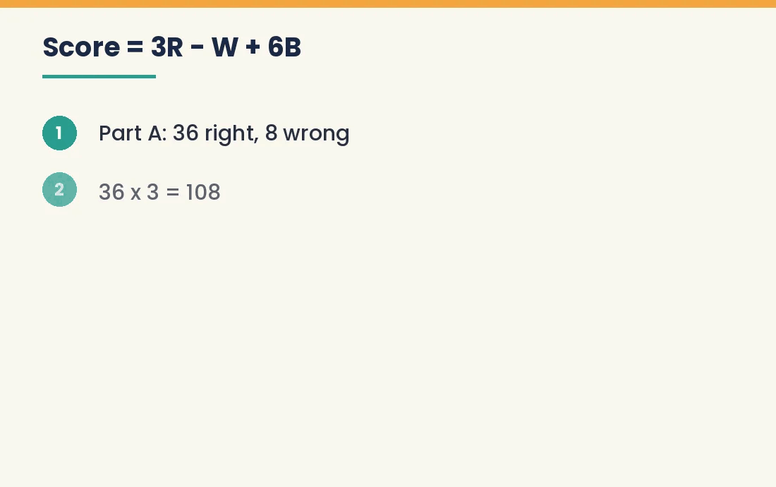 Animated worked example of an NSE score: correct, wrong and multi-correct marks added up