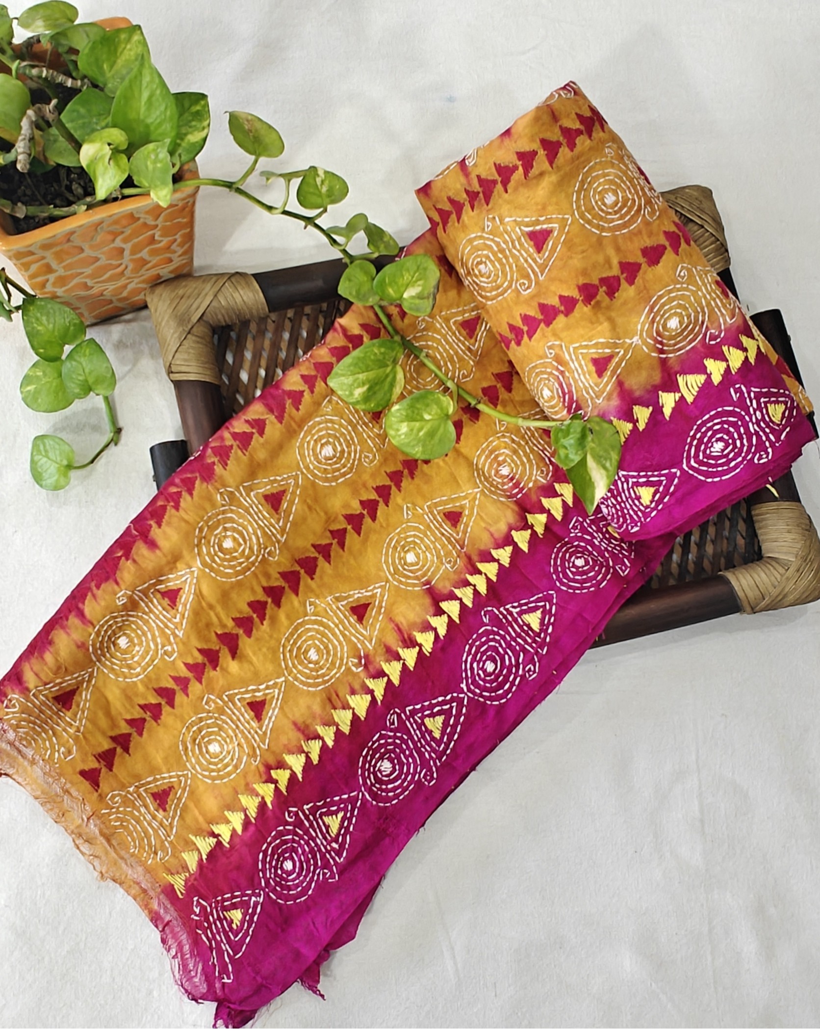 Hand-Embroidered Kantha Silk Dupatta