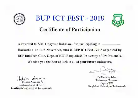 Shimanto Rehman - Participation of BUP ICT FEST - 2018