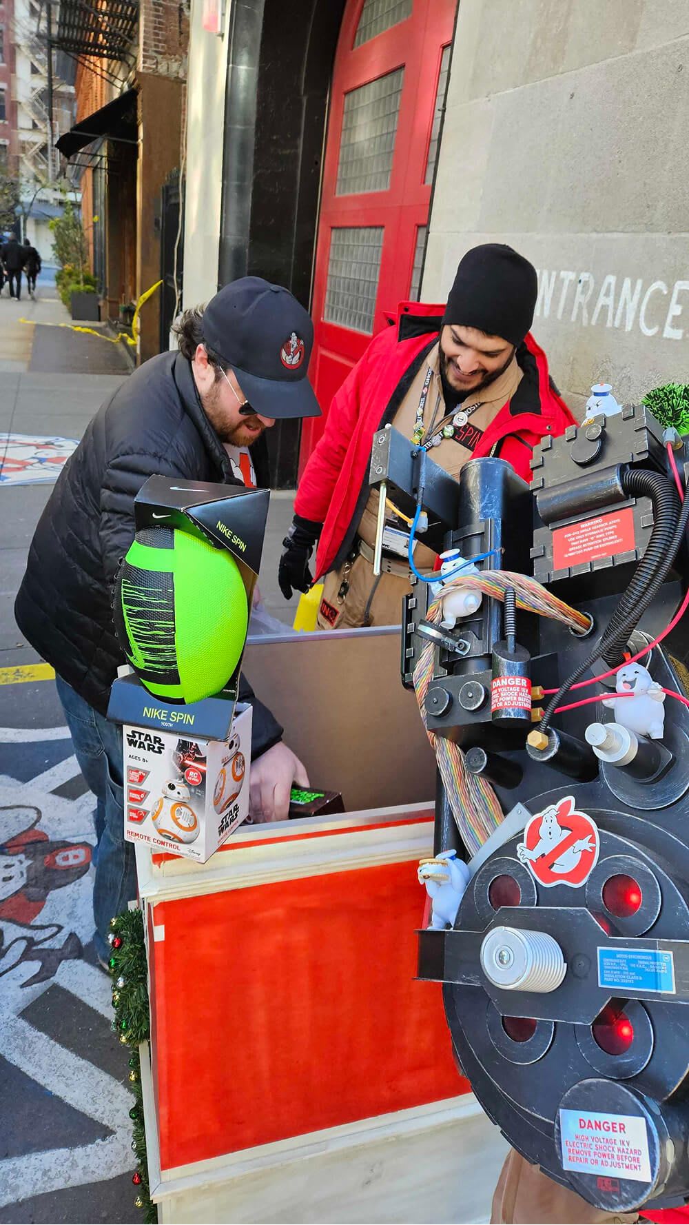 Dan Liberg of Buffalo Ghostbusters and Ryan Espin of NYC Ghostbusters at Hook & Ladder 8 for the New York City GB Toy Drive