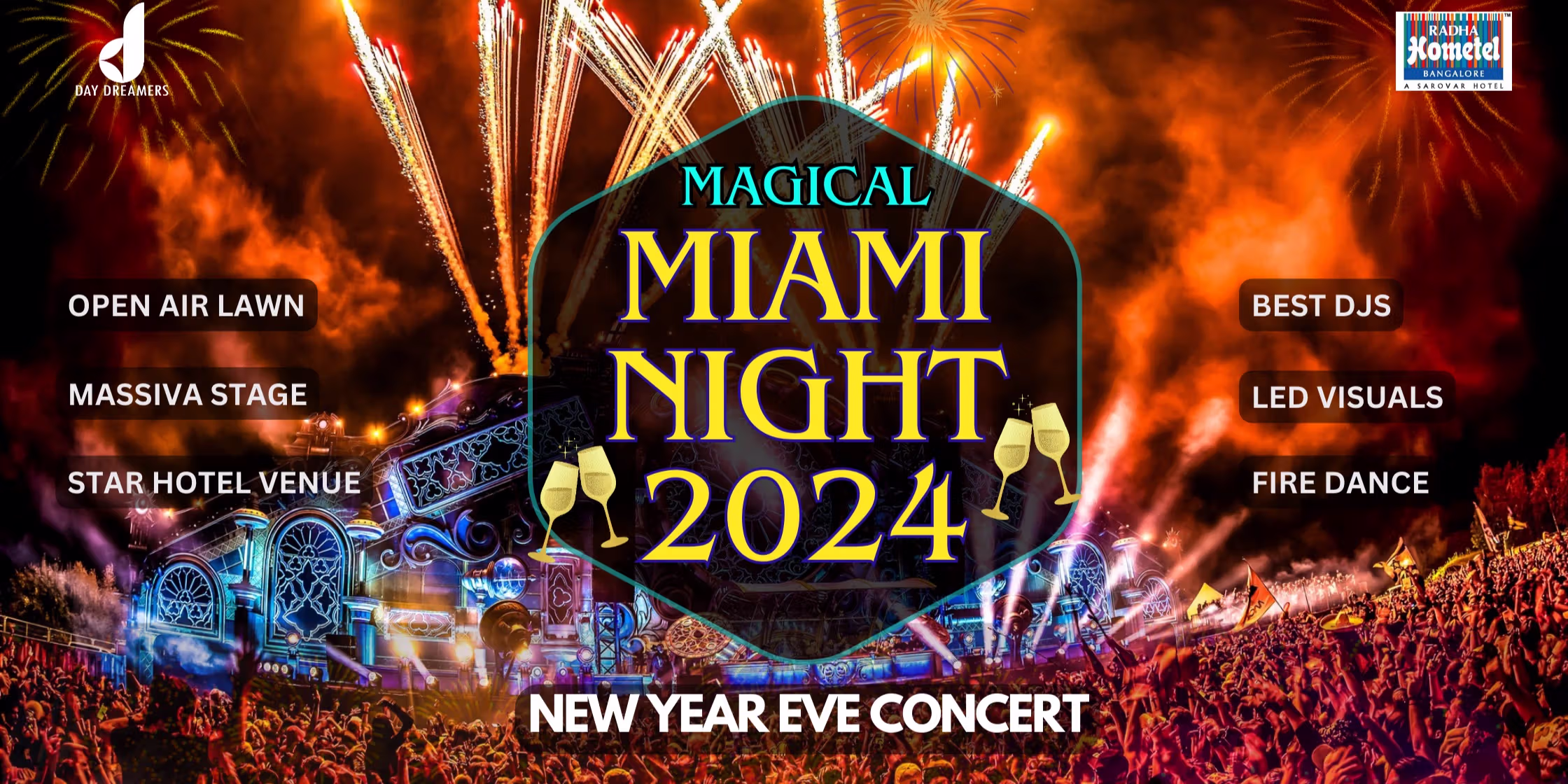 New Year Party In Bangalore Whitefield - Magical Miami Night 2024 poster