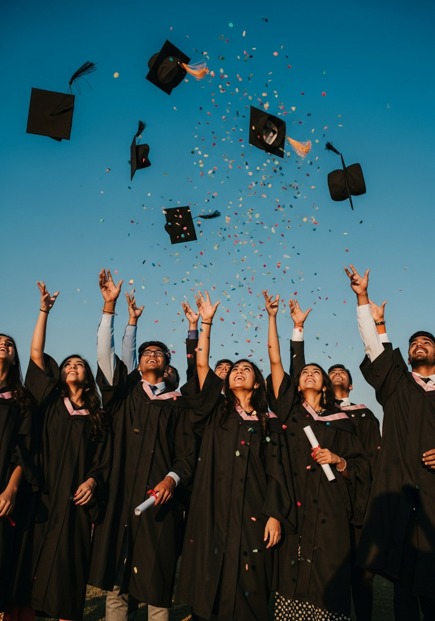 Diverse graduates celebrating - Your journey starts here