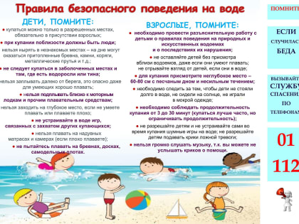 Памятка о безопасности на воде  в летний период