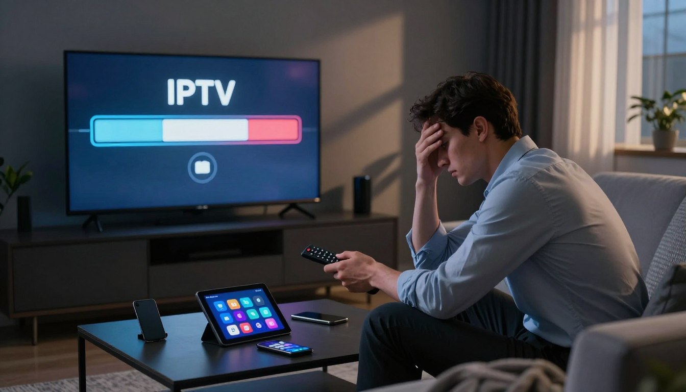 Person schaut Flix IPTV 4K UHD mit Fernbedienung – Live TV Streaming in bester Auflösung