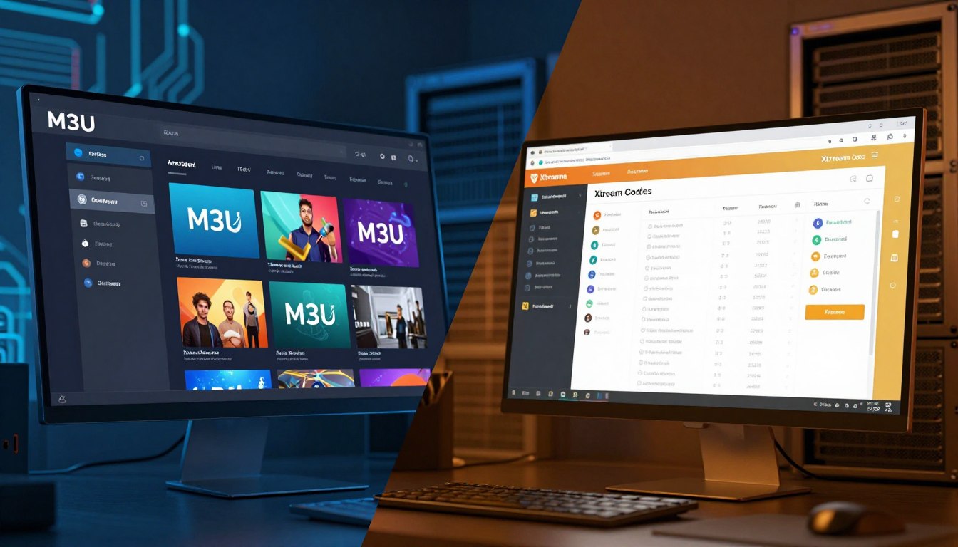 Mann nutzt IPTV kaufen Setup auf Smart-TV – M3U vs Xtream Codes IPTV Vergleich 
