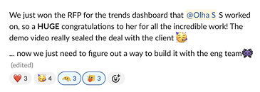 Slack      
  message celebrating winning the enterprise RFP
