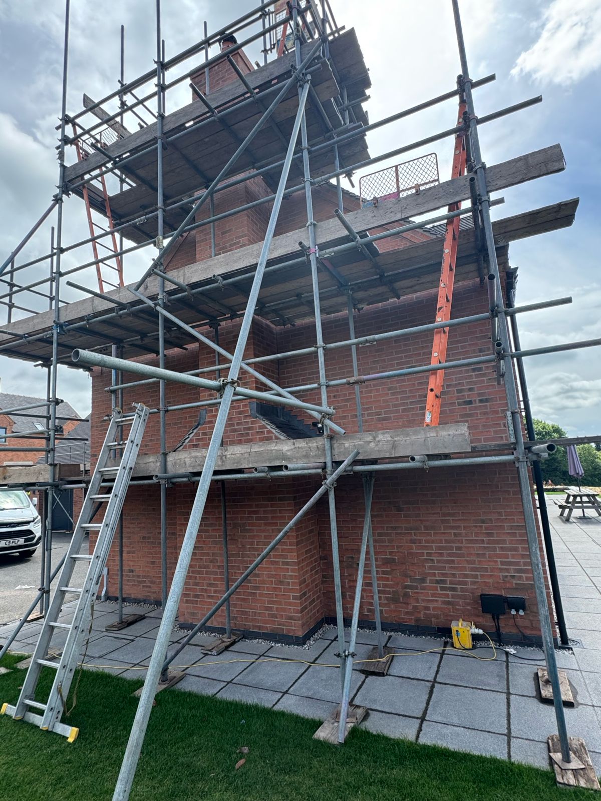 Scaffolding tower — working at height on upper gable