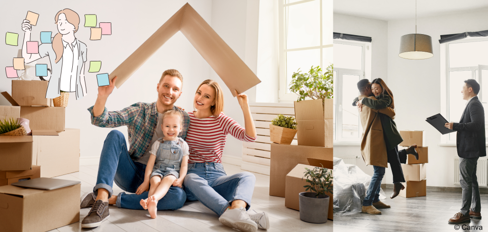 La famille est assise et planifie le déménagement et le nettoyage final