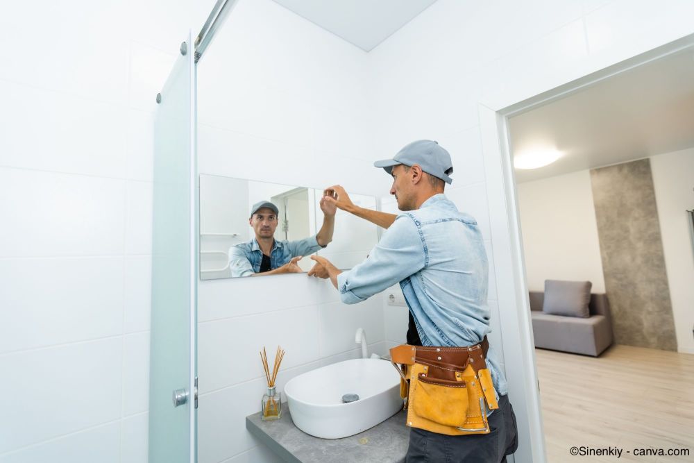 Fachmann montiert einen Badezimmerspiegel