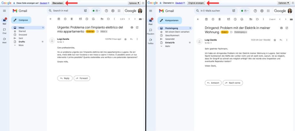 Einsatzbeispiel - E-Mails übersetzen mit Google Translate
