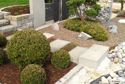 Surface en gravier aménagée dans un jardin