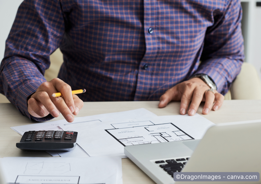 handwerker-mit-taschenrechner-und-bauplan-am-pc