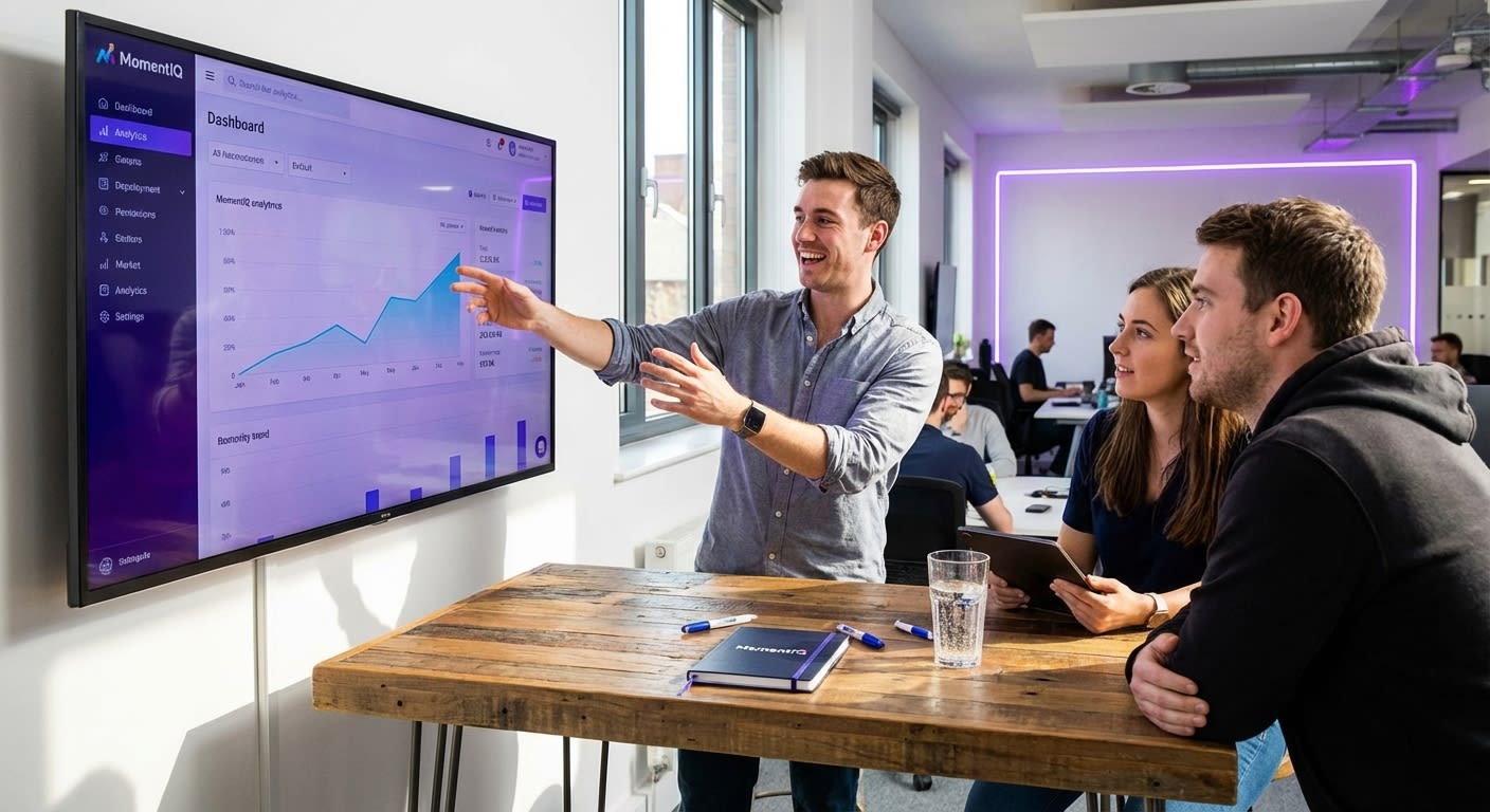 MomentIQ's powerful algorithmic TikTok Shop creator matching system in a modern office setting.