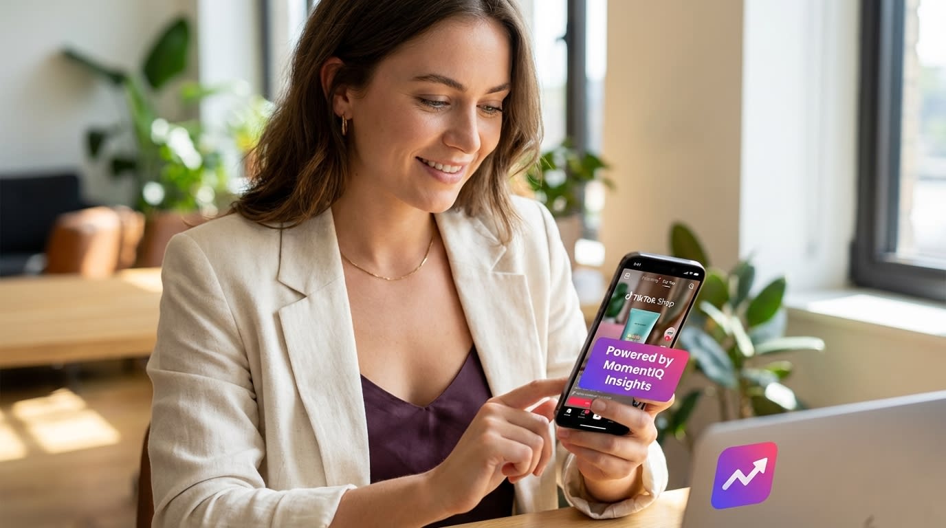 Marketing manager joyfully identifying a high-converting TikTok Shop ad creative.