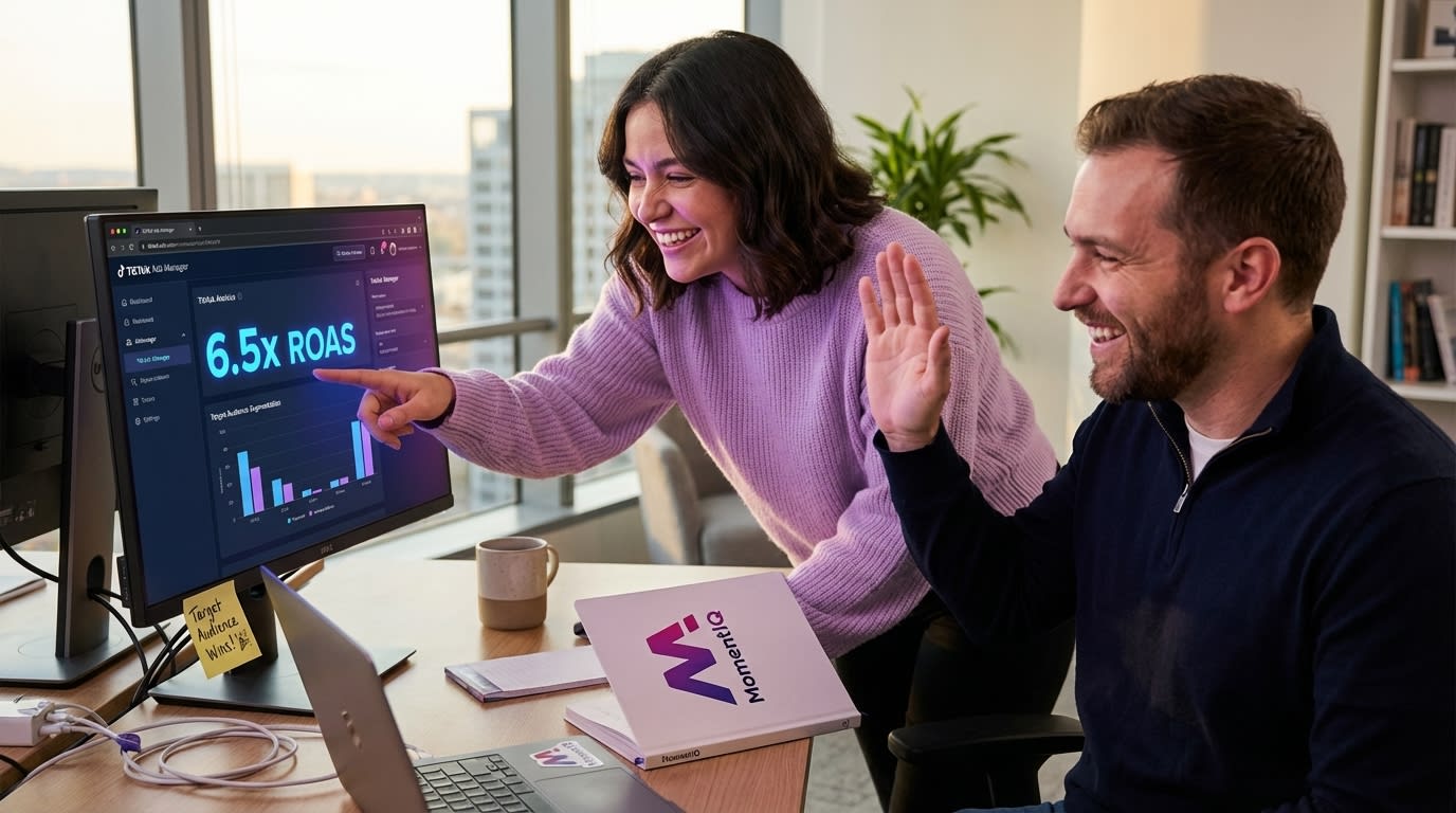 Strategists analyzing successful TikTok Shop ad audience segmentation on a dashboard.