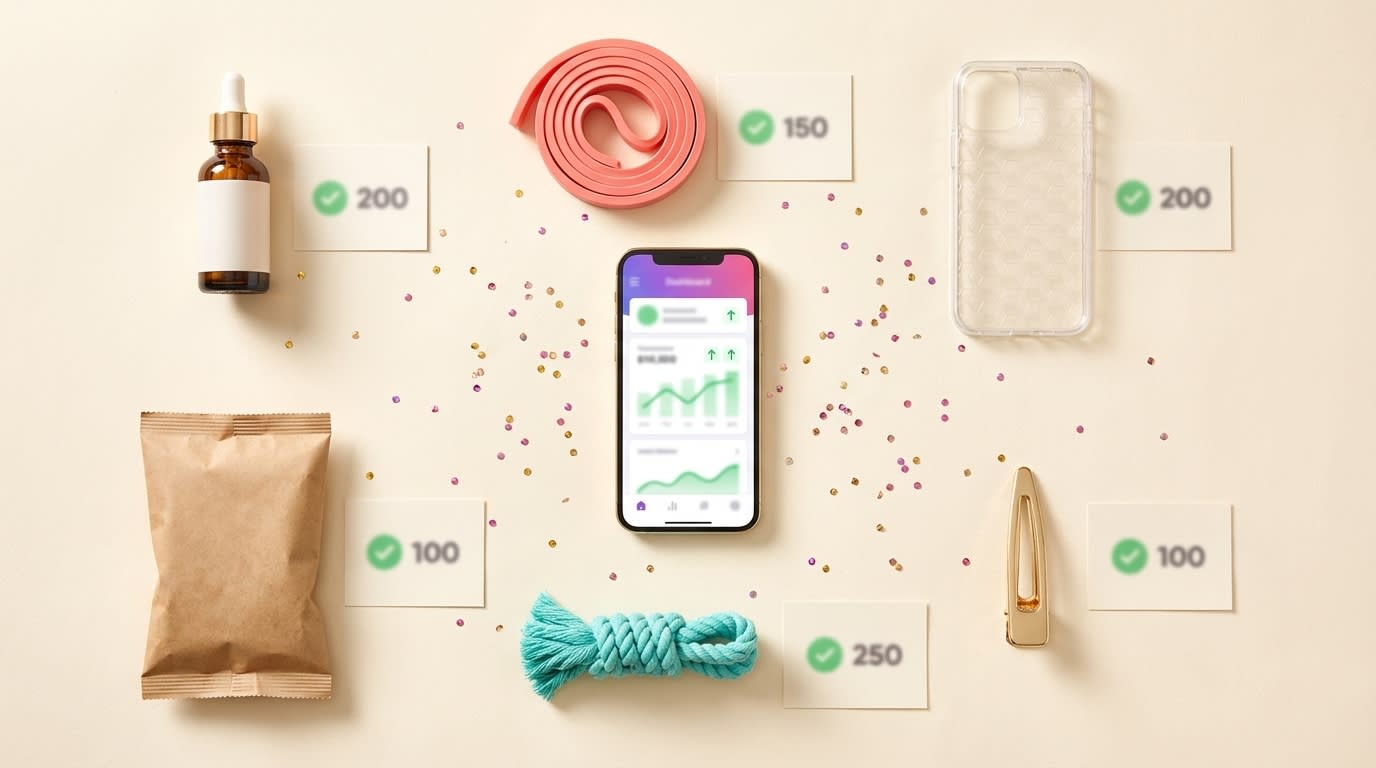 TikTok Shop CPA benchmarks by product category displayed with products and phone showing ad manager