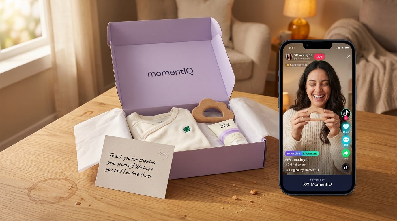 Flat lay of a product seeding package for a TikTok Shop creator with products and a content calendar