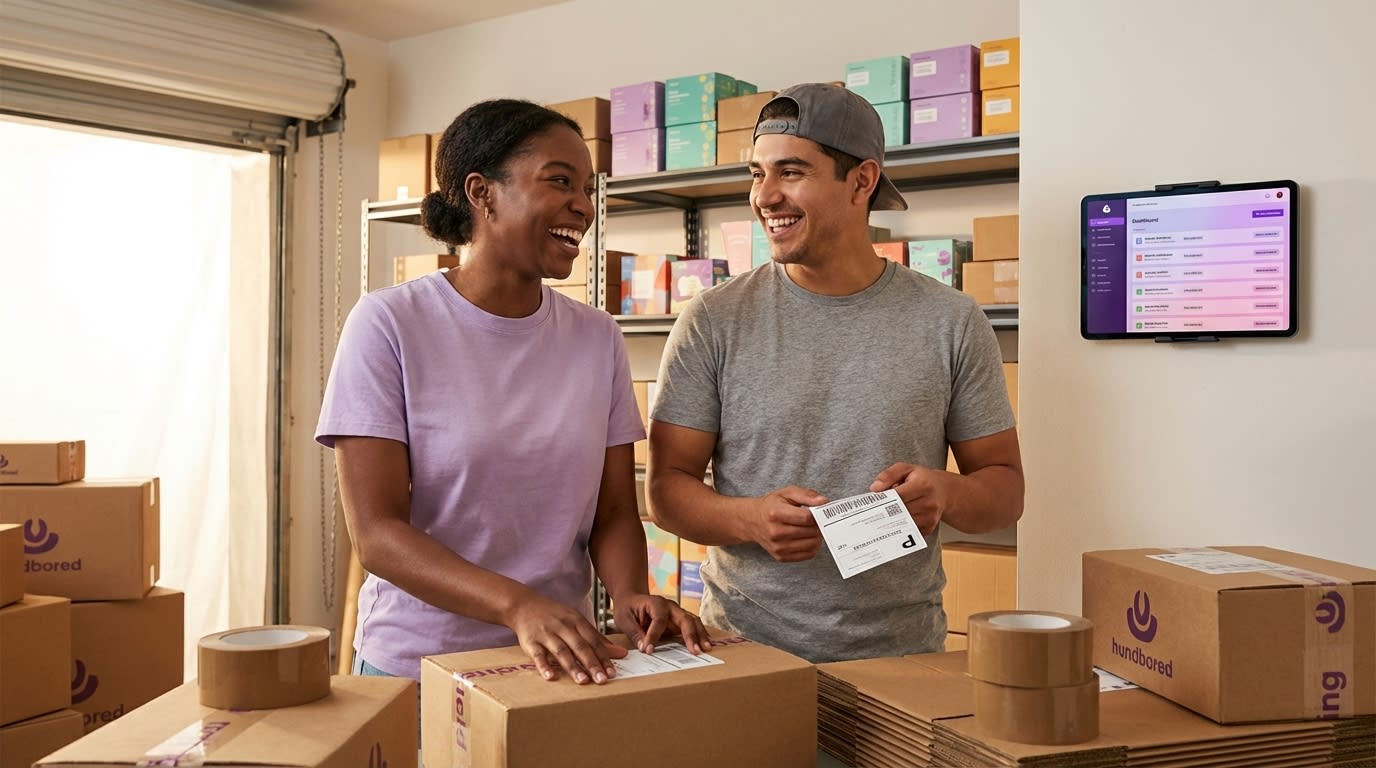 Organized TikTok Shop fulfillment operation with team packing orders and tablet showing new sales queue