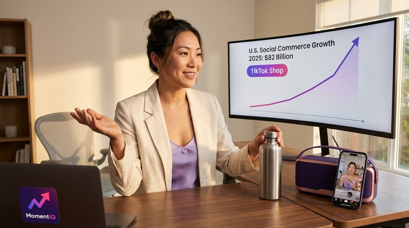 Brand founder confidently discussing TikTok Shop's projected $82 billion social commerce growth for 2025.