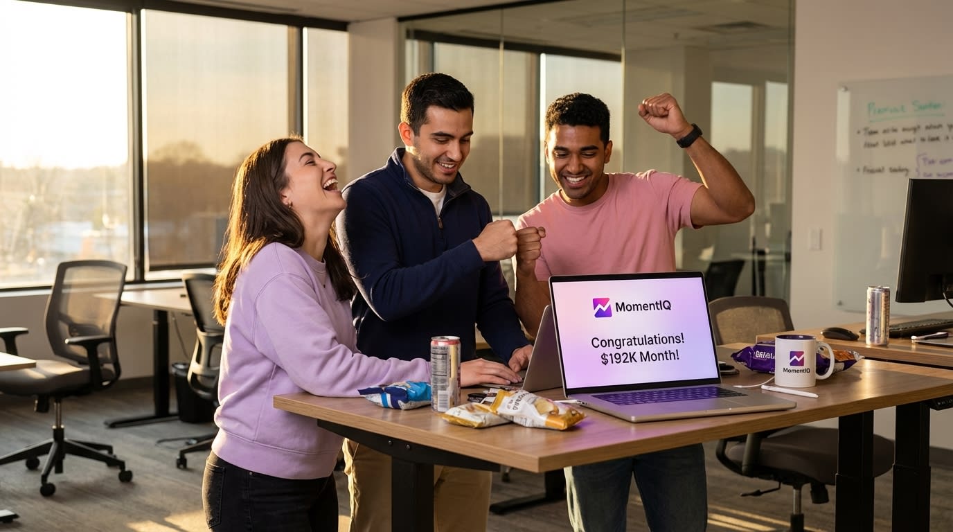 TikTok Shop team celebrating a $192K revenue month with cheers and fist bumps